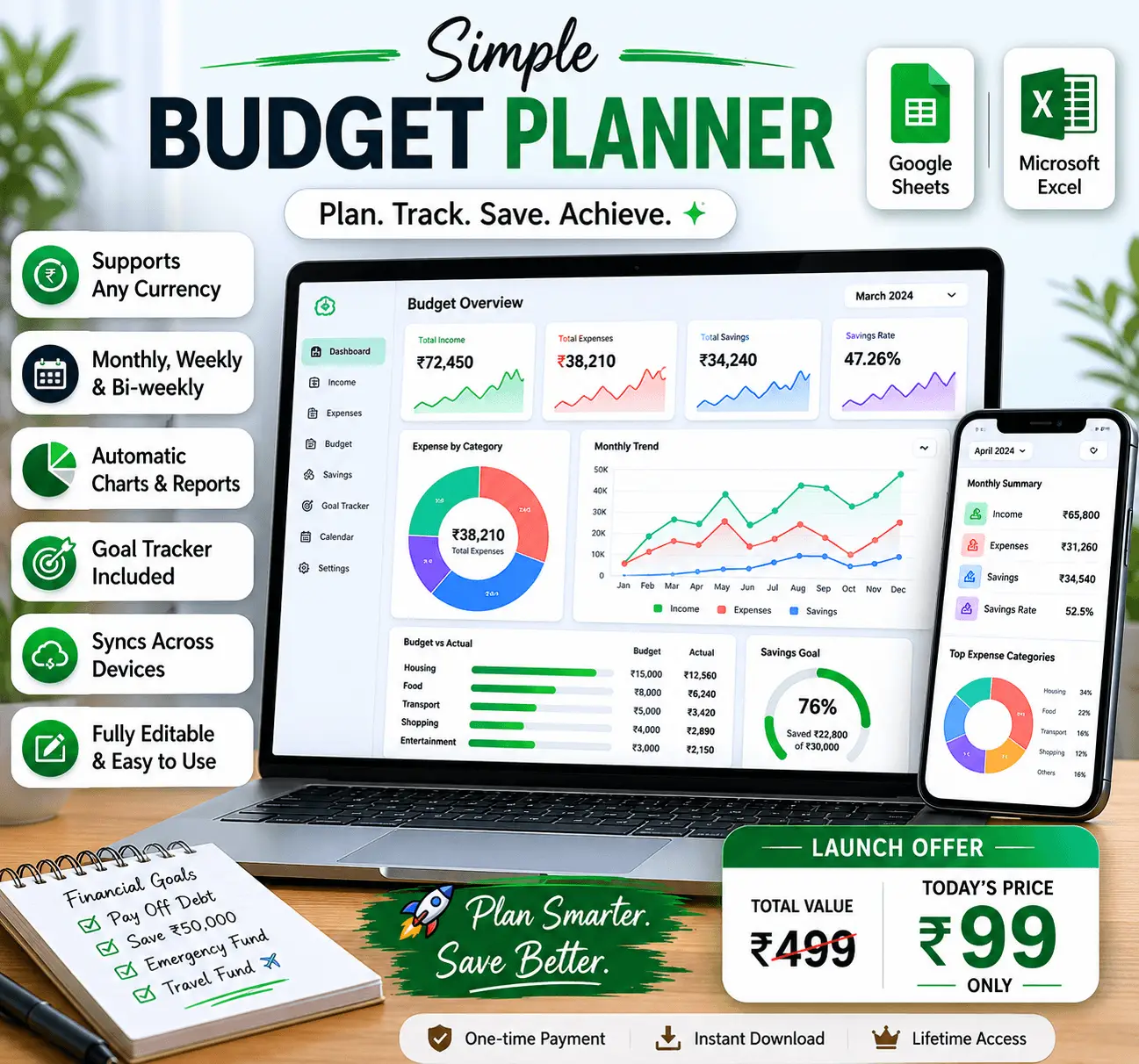 Smart Budget Planner for Google Sheets & Excel