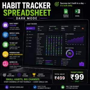 Habit Tracker Spreadsheet (Dark Mode)